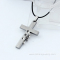 Hide Rope Stainless Steel Man Cross Stainless Steel Necklace